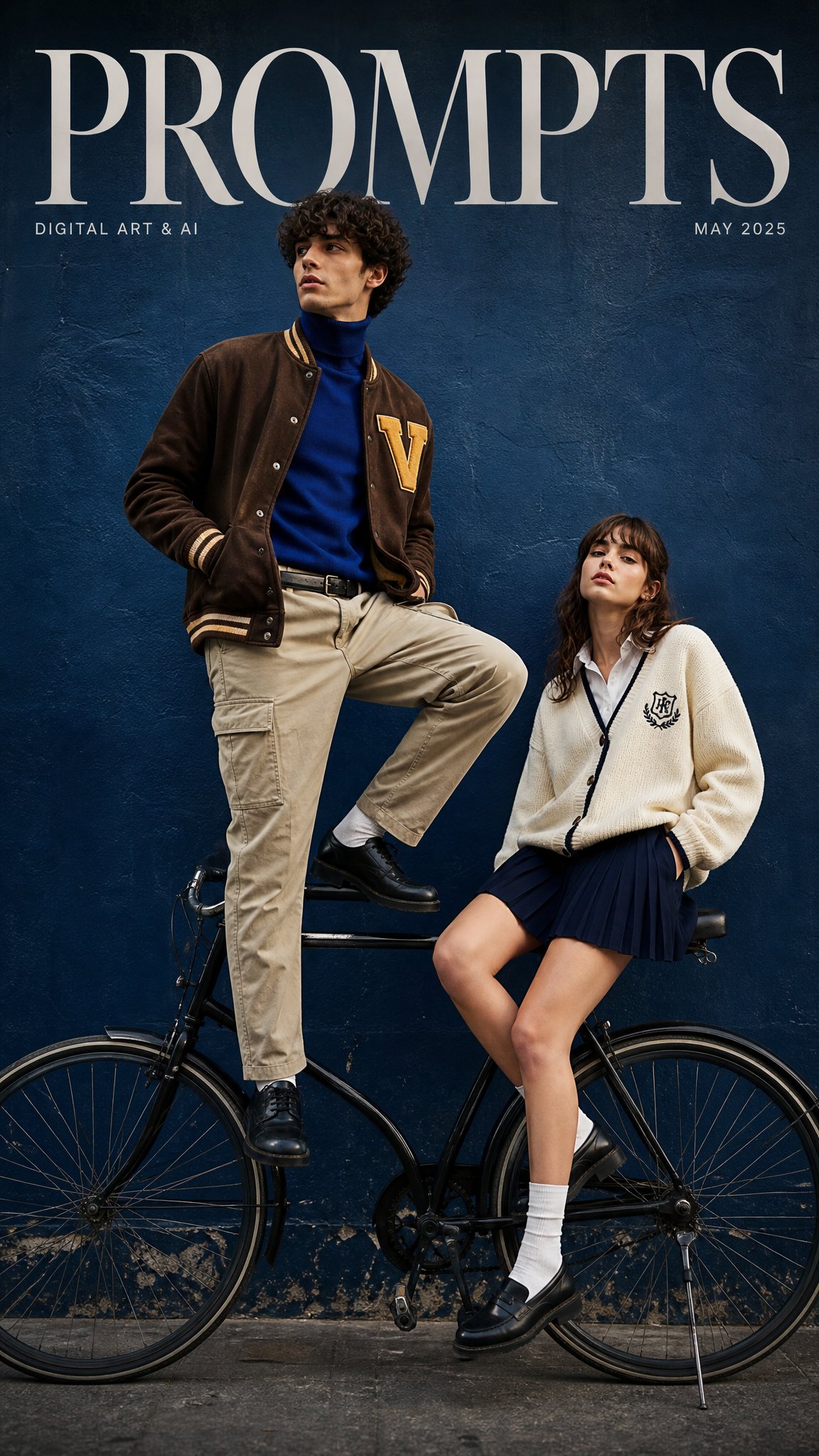 A cinematic fashion magazine cover with the bold text "PROMPTS" at the …