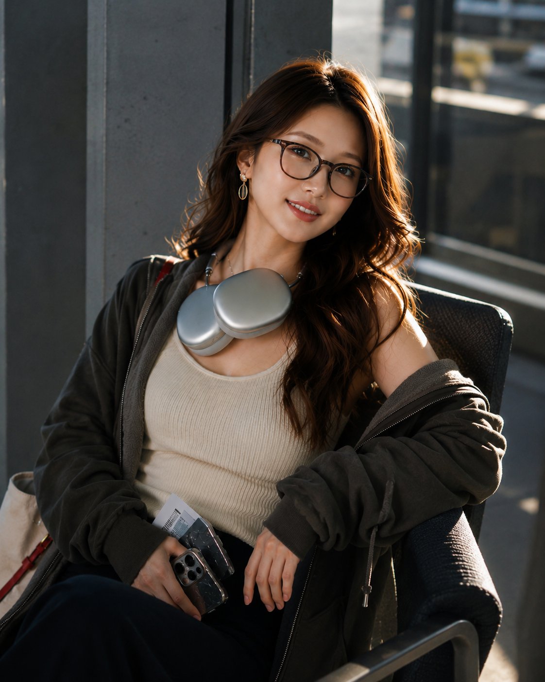 Ultra-realistic fashion portrait of a beautiful young East Asian woman …
