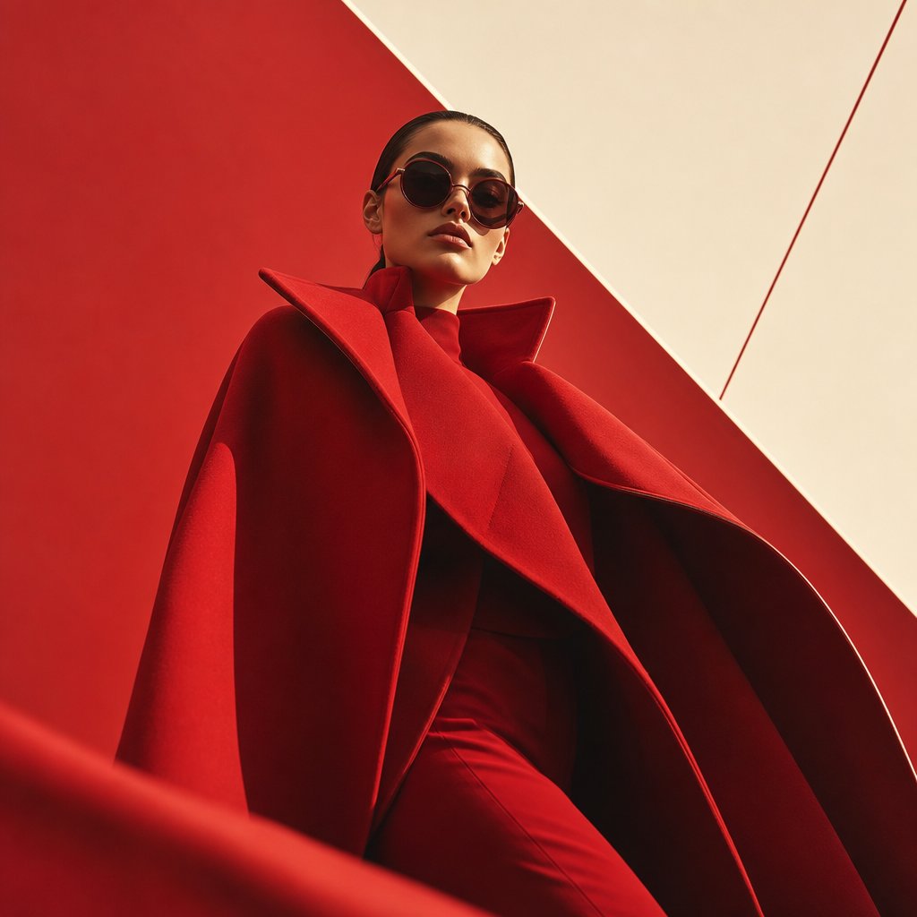 High-fashion editorial portrait, young woman with sleek pulled-back dar… 1