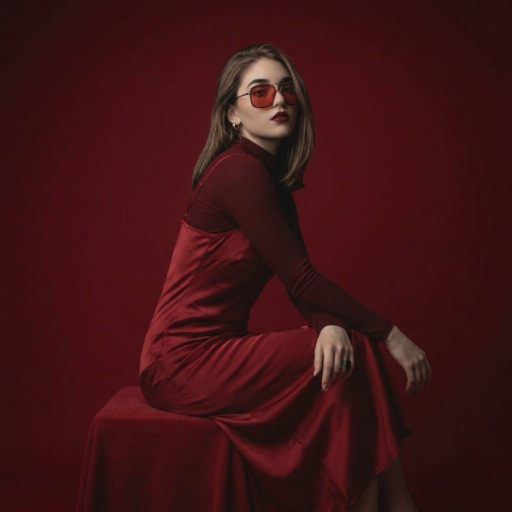 High-fashion beauty portrait of young woman with sleek center-parted br… 3