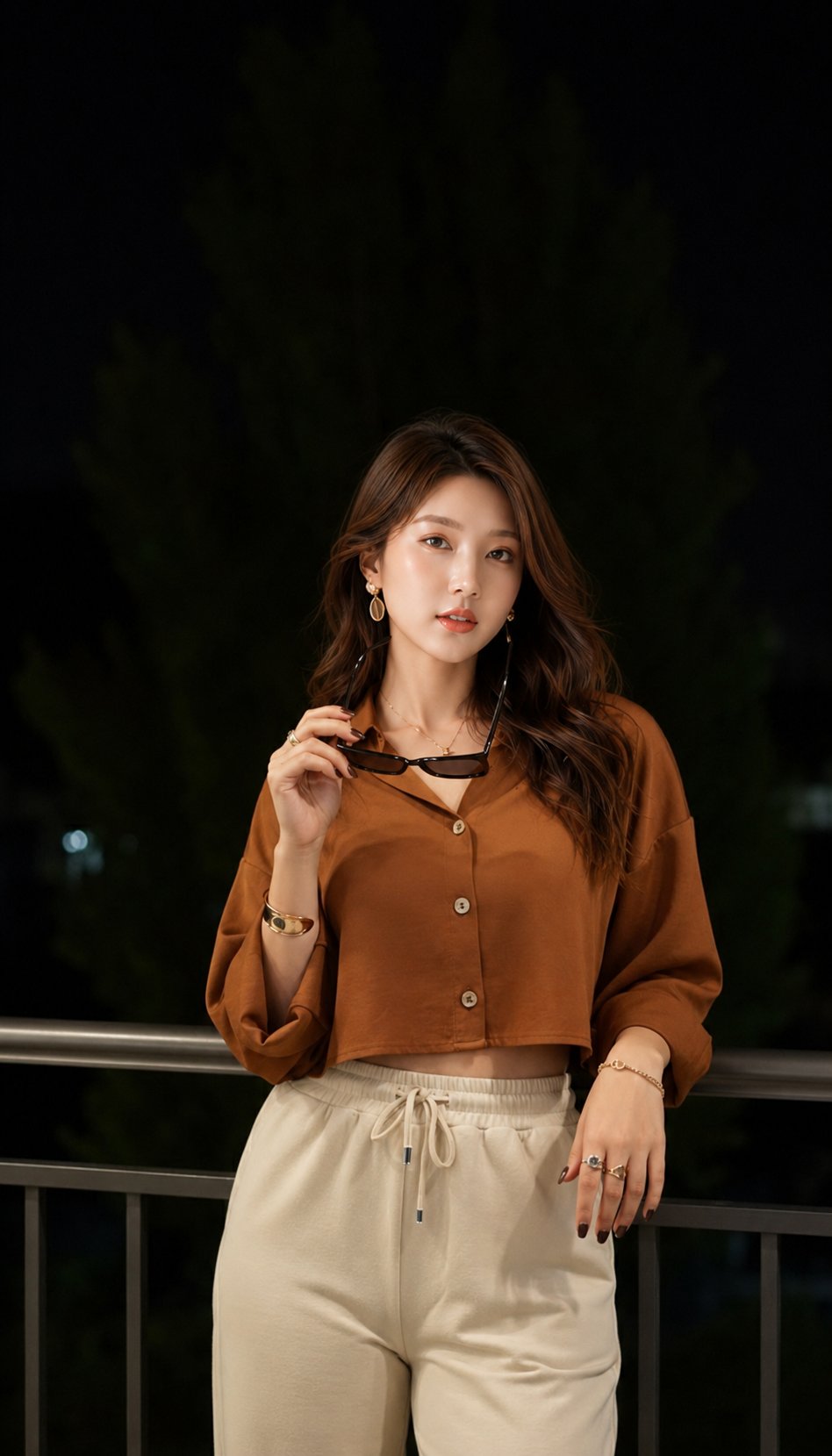 Ultra-realistic night portrait of a stylish young woman standing on a m… 3