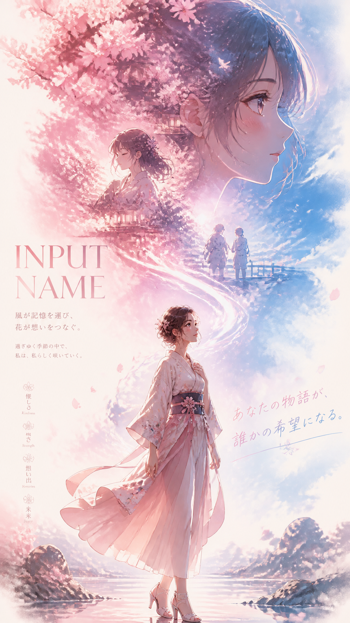 A character promotional poster titled “INPUT NAME”, designed in a cinem…