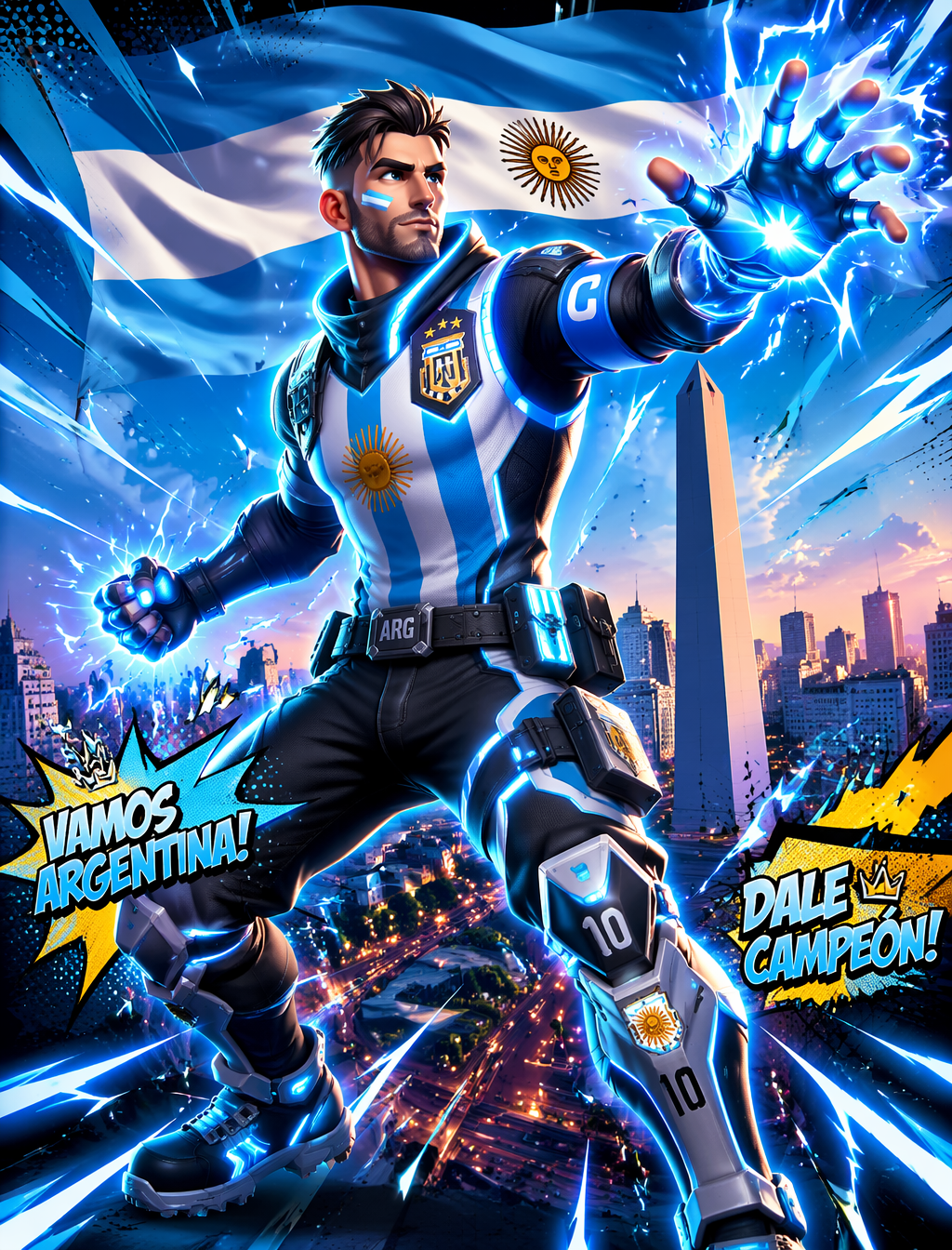 Argentina Fortnite StyleАргентинский капитан в стиле Fortnite, неоновая…