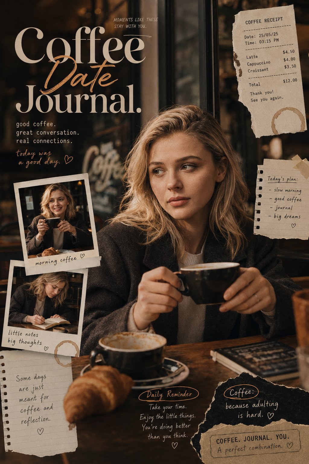 Coffee Date Journal-inspired editorial poster with a warm, intimate cof… 1