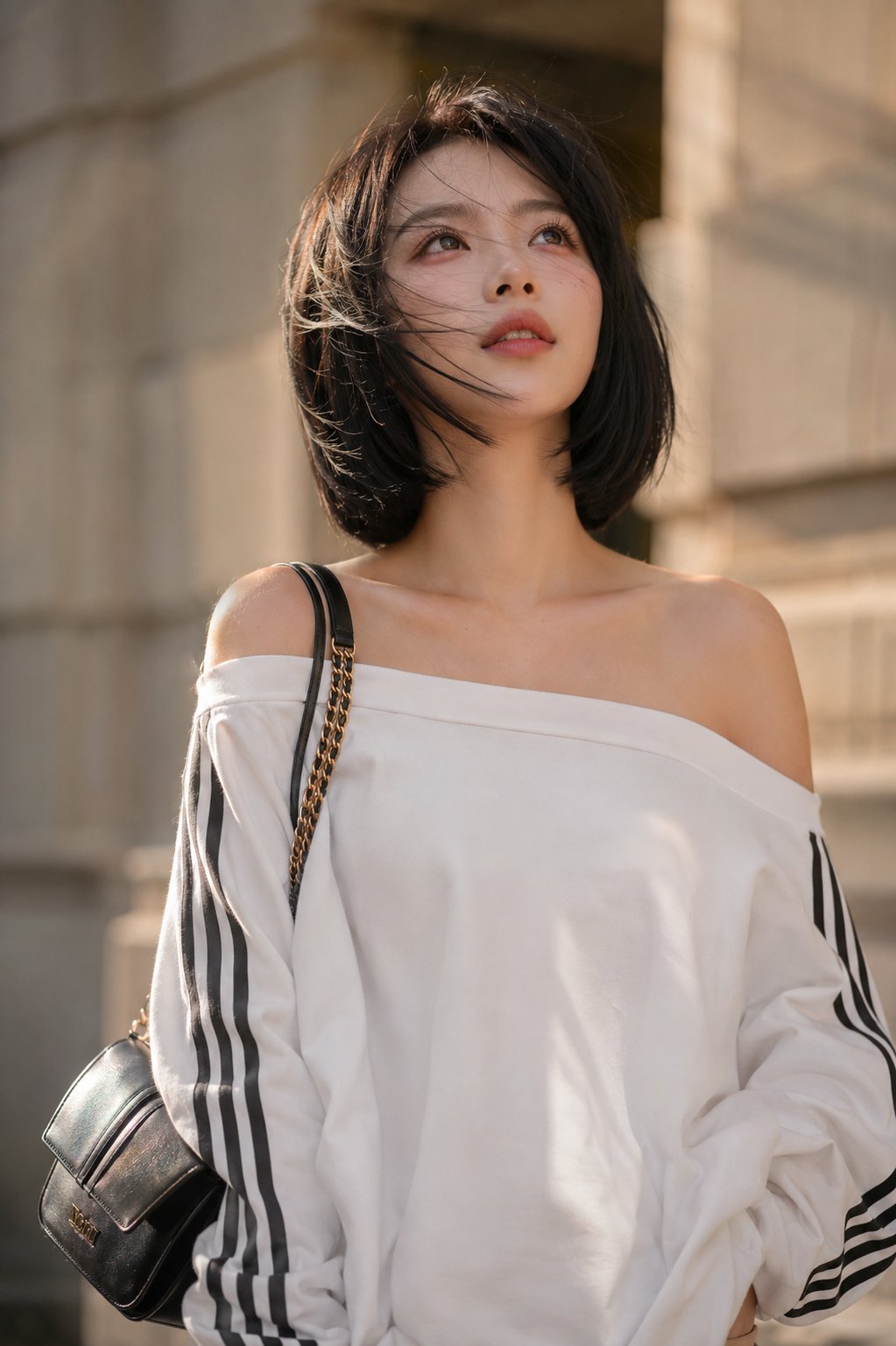 A cinematic portrait of a young woman with a sleek black chin-length bo… 3