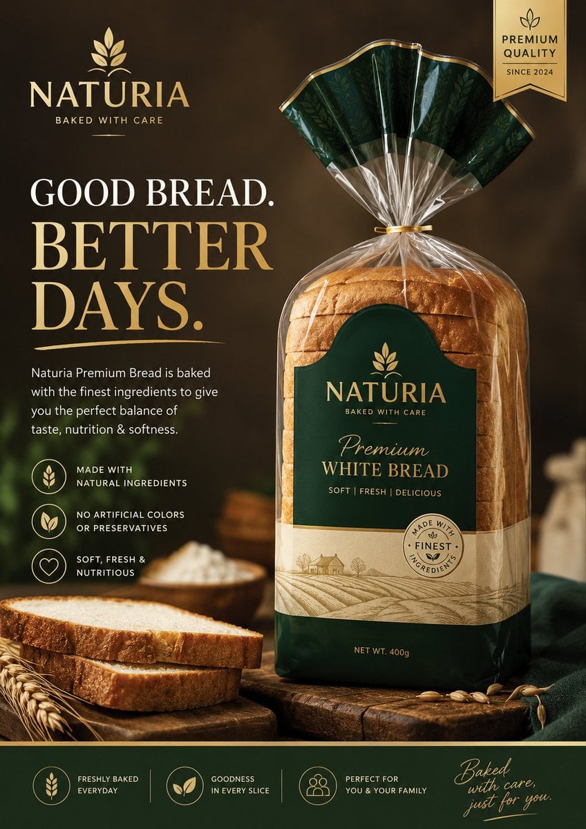 Premium Bread Packaging Advertisement Prompt (4:5 Vertical) > Create an…
