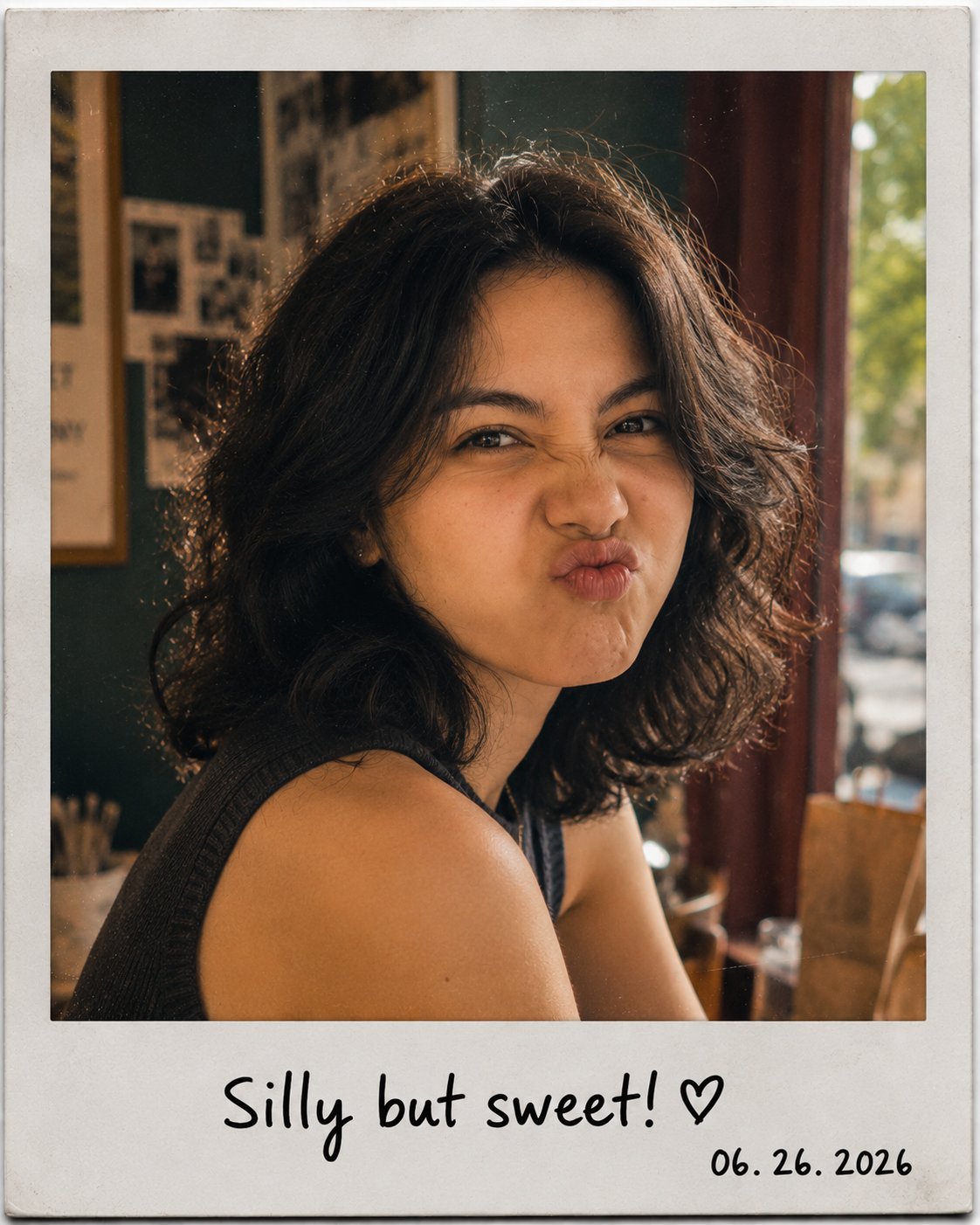 Aesthetic candid café snapshot presented as a realistic vintage Polaroi… 2