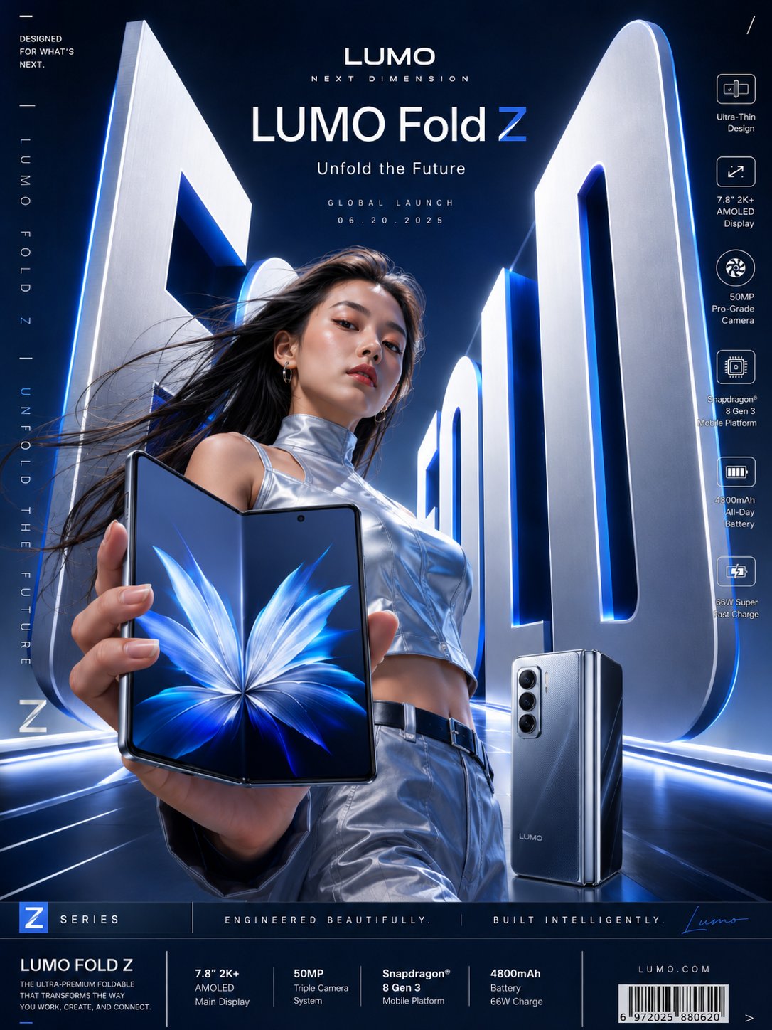 请生成一张竖版 3:4 的高清商业广告海报，单张图片，不要拼图。 主题是【产品类型】新品推广海报，原创虚构品牌，不要出现真实品牌 Logo。 … 2