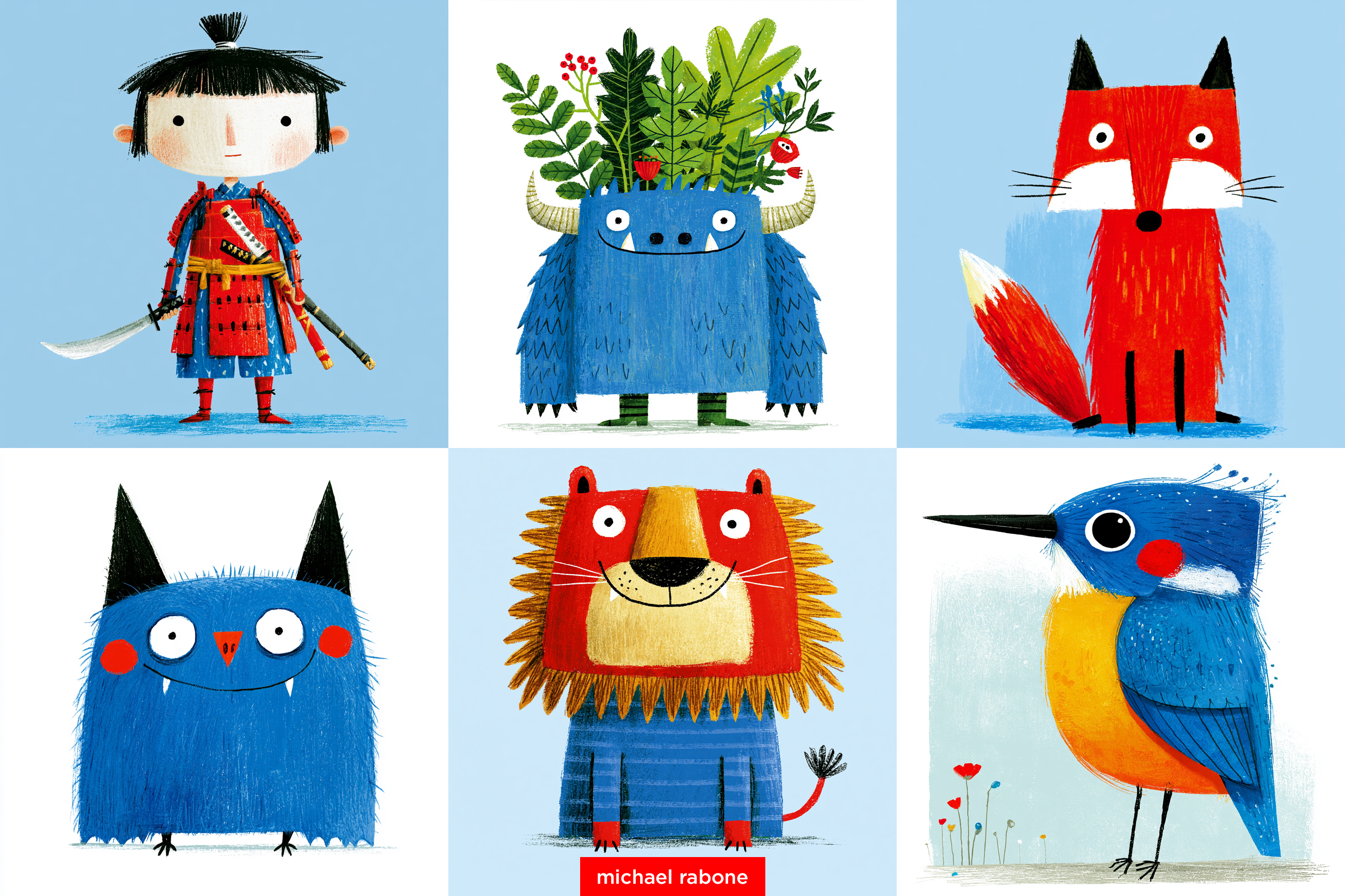a collection of cute stylized characters, children's book illustration …