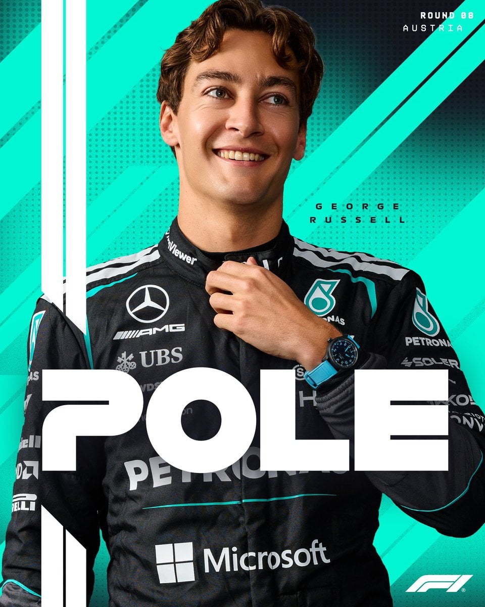 Ultra-realistic Formula 1 promotional poster featuring a young professi…