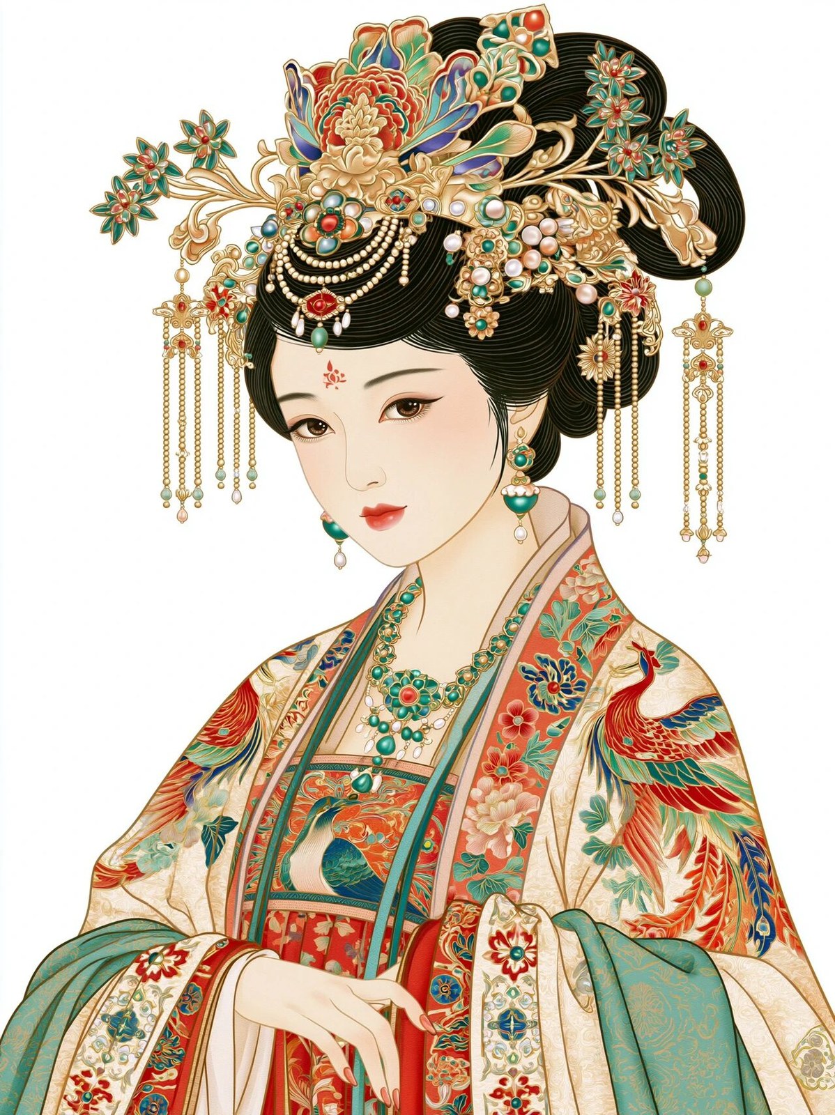 Tang dynasty court lady, pure traditional Chinese Gongbi painting style…