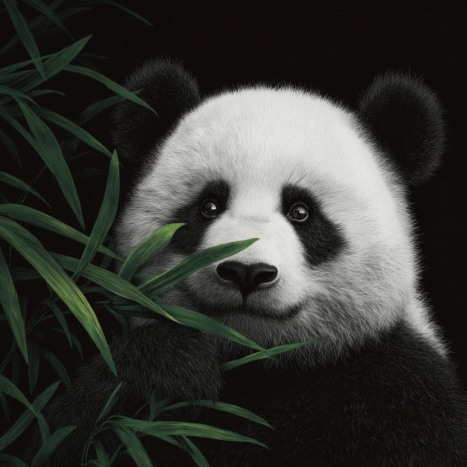 panda ，The panda is eating bamboo leaves in the bamboo forest.