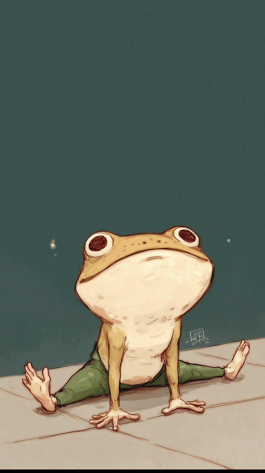 Hello, please create me an iphone wallpaper with a drawn FROG doing gym…