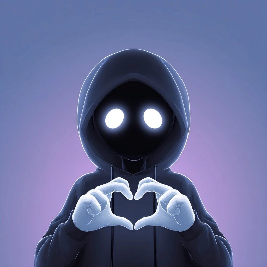 flat digital illustration of a hooded cartoon character in a black hood…