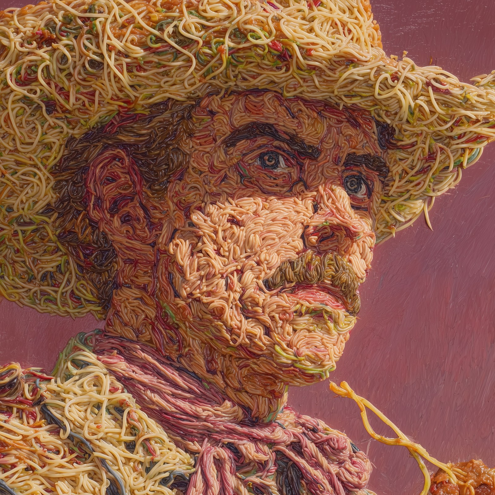 a painting of a close up intimate portrait of a cowboy made entirely ou…
