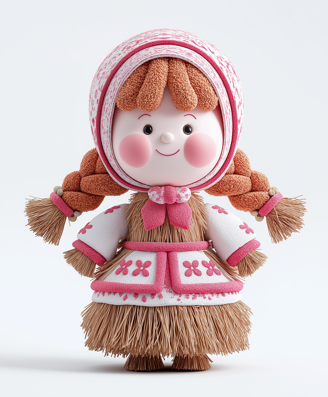 a high-quality 3D render of Maslenitsa hay doll resembling a cute smili…