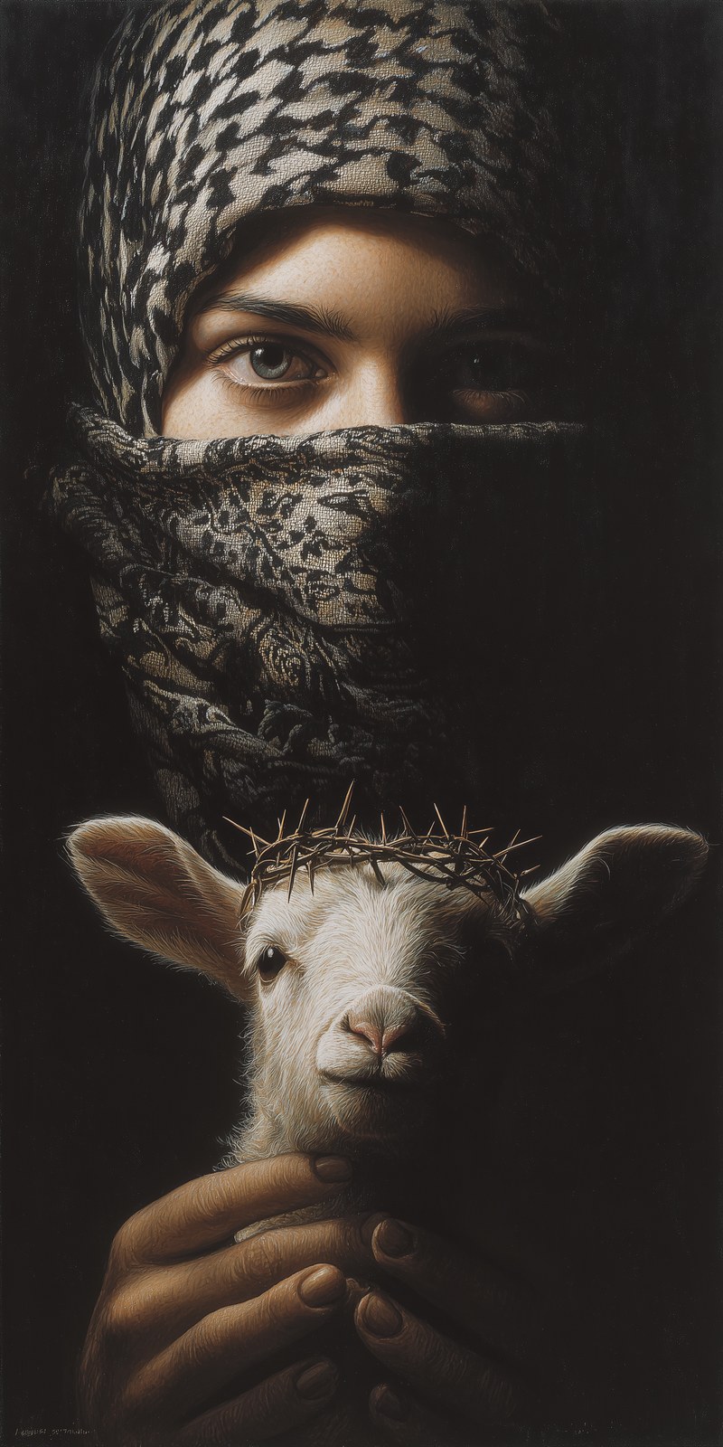 A breathtaking work of art with a black background. In the upper third …