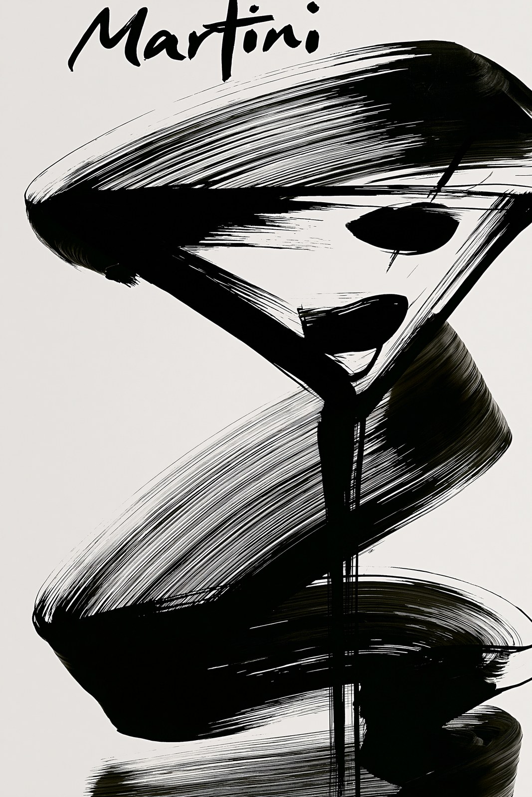 A retro 1960s stylized thin line drawing of a Martini. Above the glass …