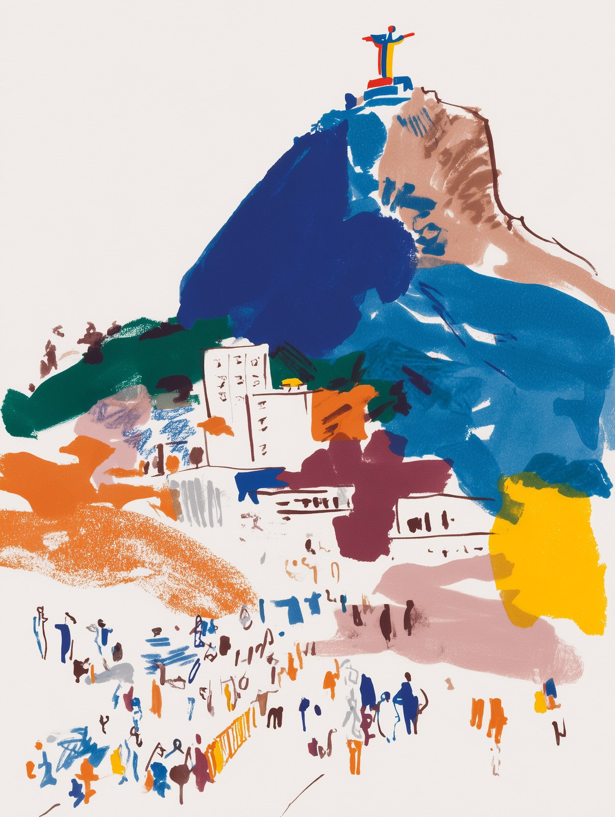 watercolor Rio De Janeiro Christ the Redeemer statue, neutral tones, cl…