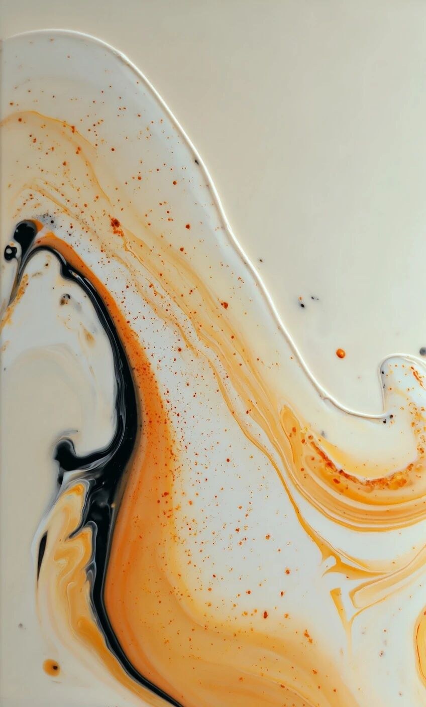 een zeer gedetaillieerde fluid artwork met kleuren voornamelijk wit, ma…