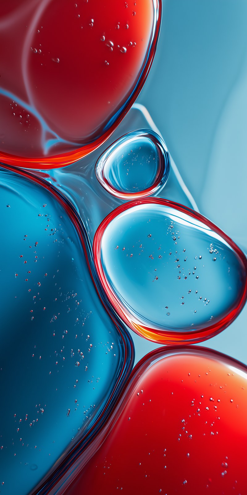 Liquid glass effect, abstract shapes, blue and red color scheme --ar 1:2