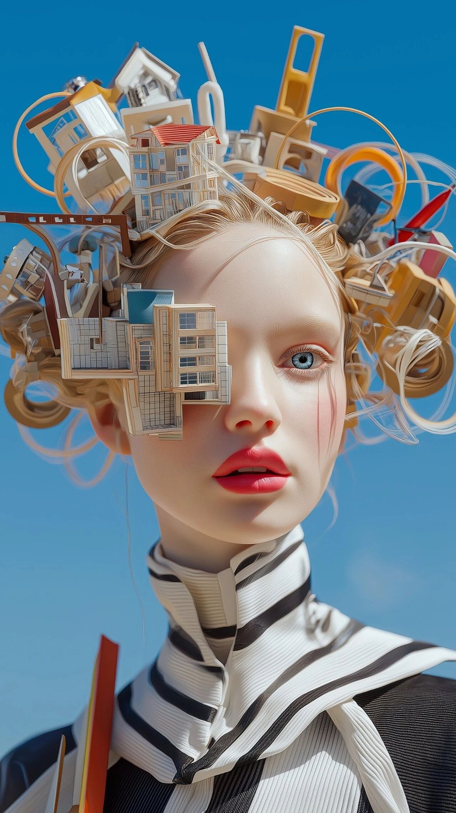 Surreal ultra-detailed portrait of a female architect with pale porcela…