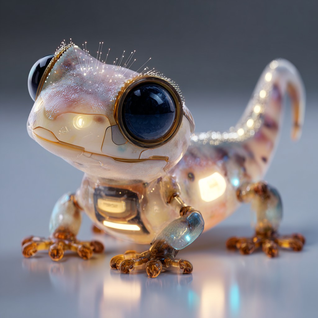 cute robotic crested gecko, environmental monitoring robot, soft rounde…