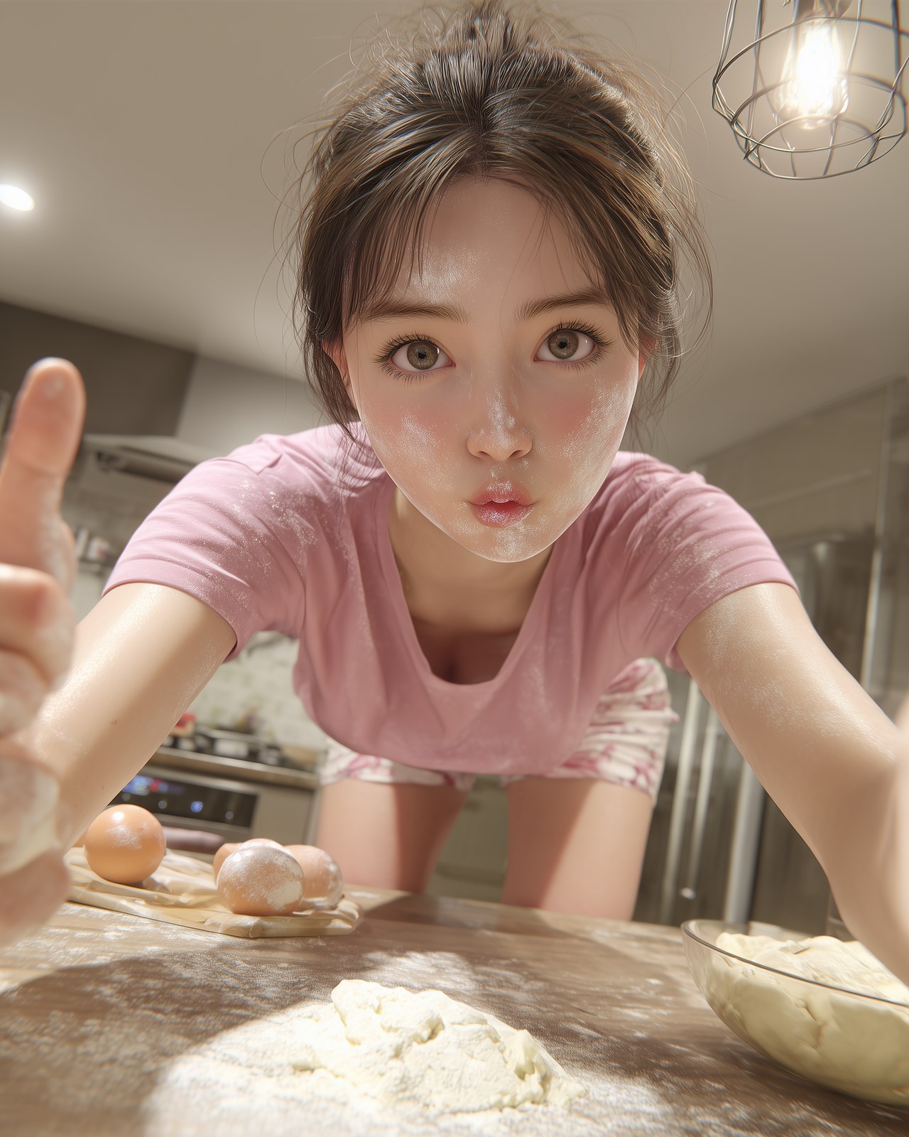 Ultra-realistic mirror selfie portrait of a young Korean girl, fair smo…