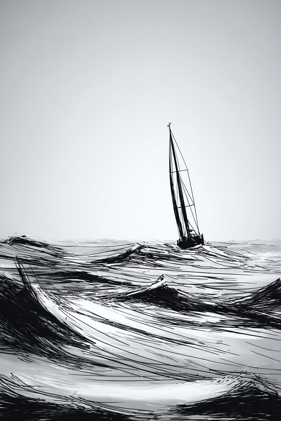 A sailboat on high seas --ar 2:3 --raw --sref 2155178659 --profile wcv5…