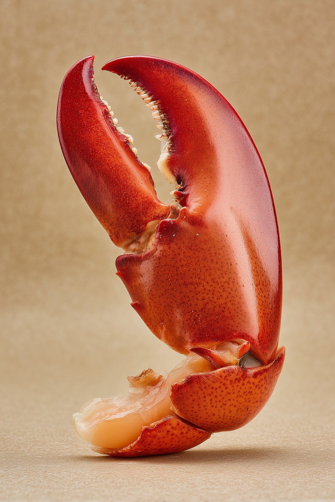 a professional food photograph of a lobster claw, side view. the backgr…