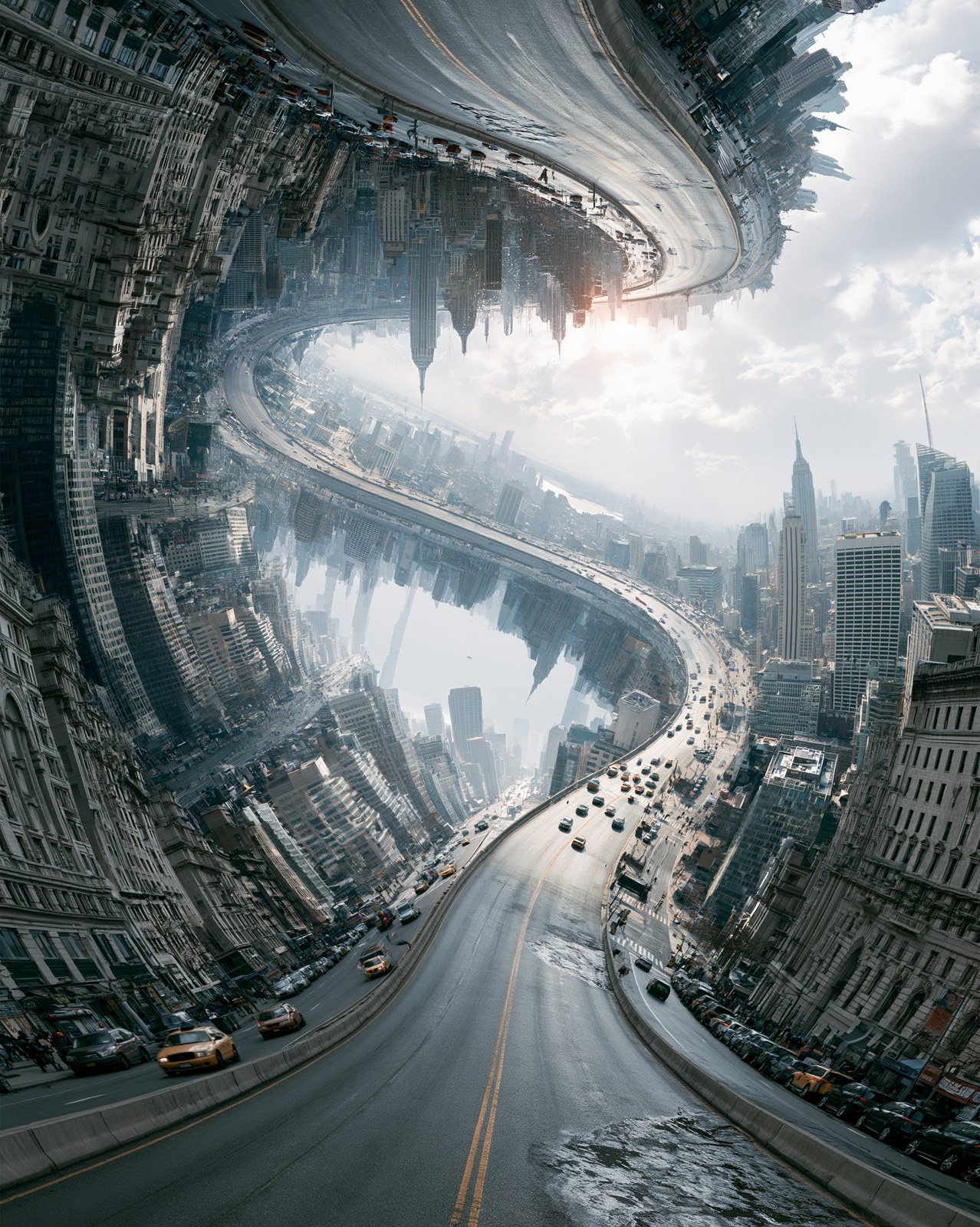 current_weather in a gravity-defying city_name. The asphalt street curv…