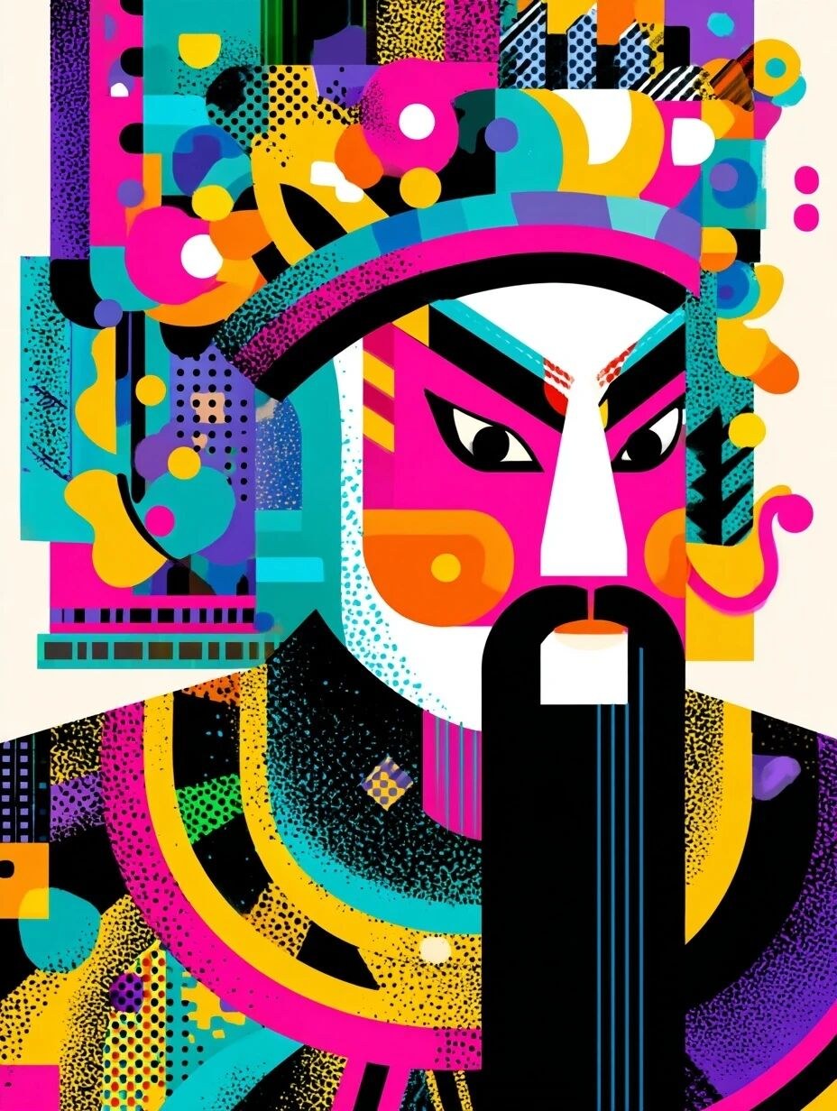 A deconstructed Chinese opera puppet, abstract character design. Style:…
