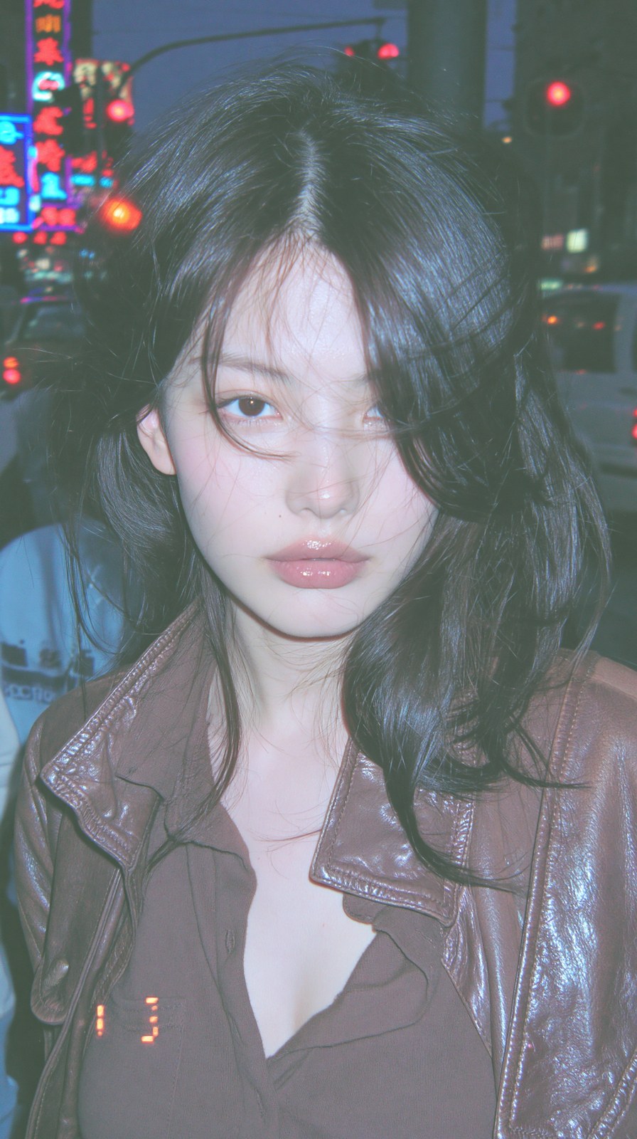 a cinematic night street portrait, y2k aesthetic, an extremely beautifu…