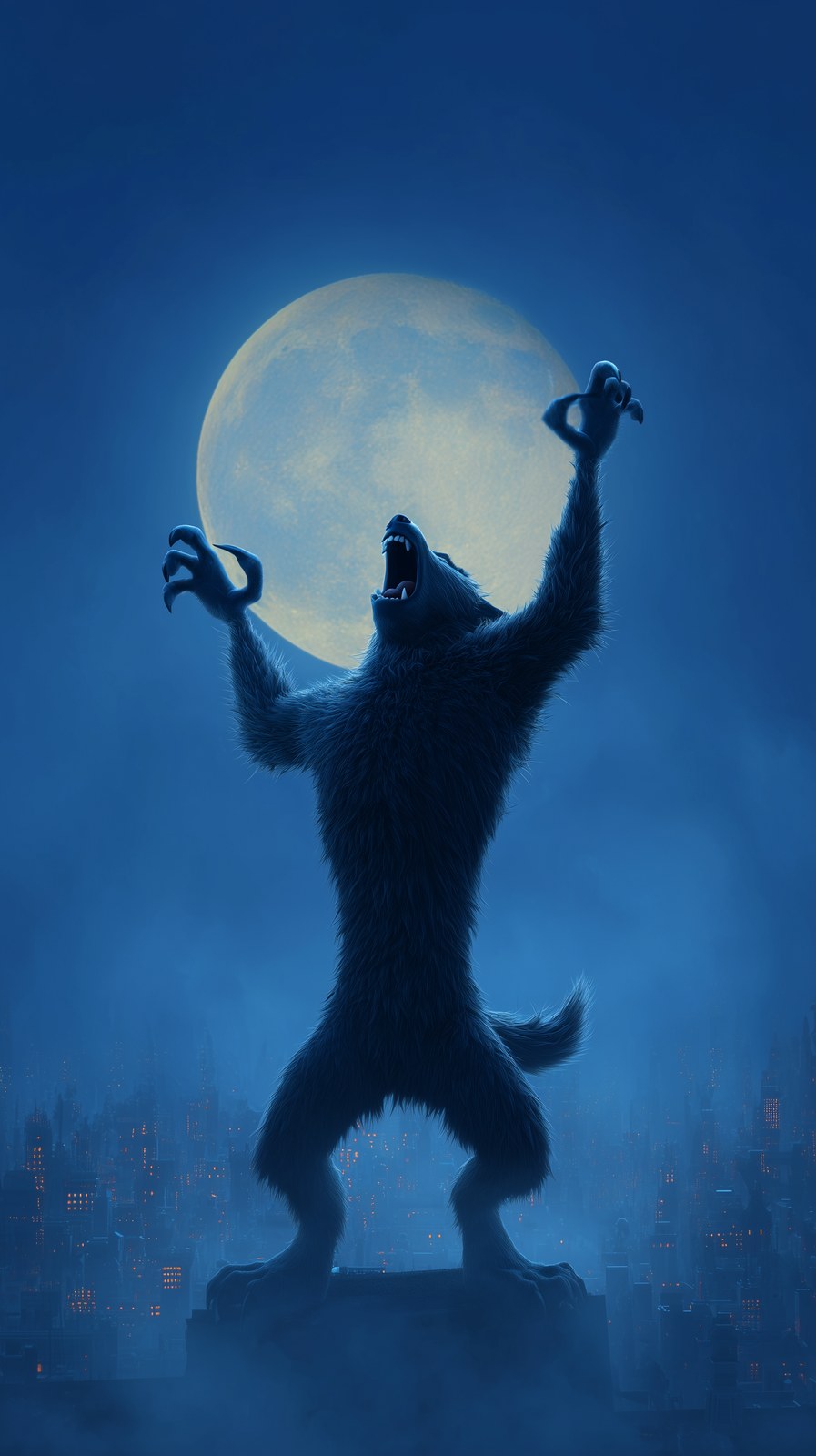 Pixar studio style cartoon Werewolf standing on its hind legs, front le…