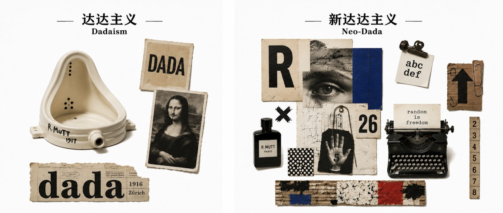 neo-dada inspired symbolic collage design using an eye symbol, target f…