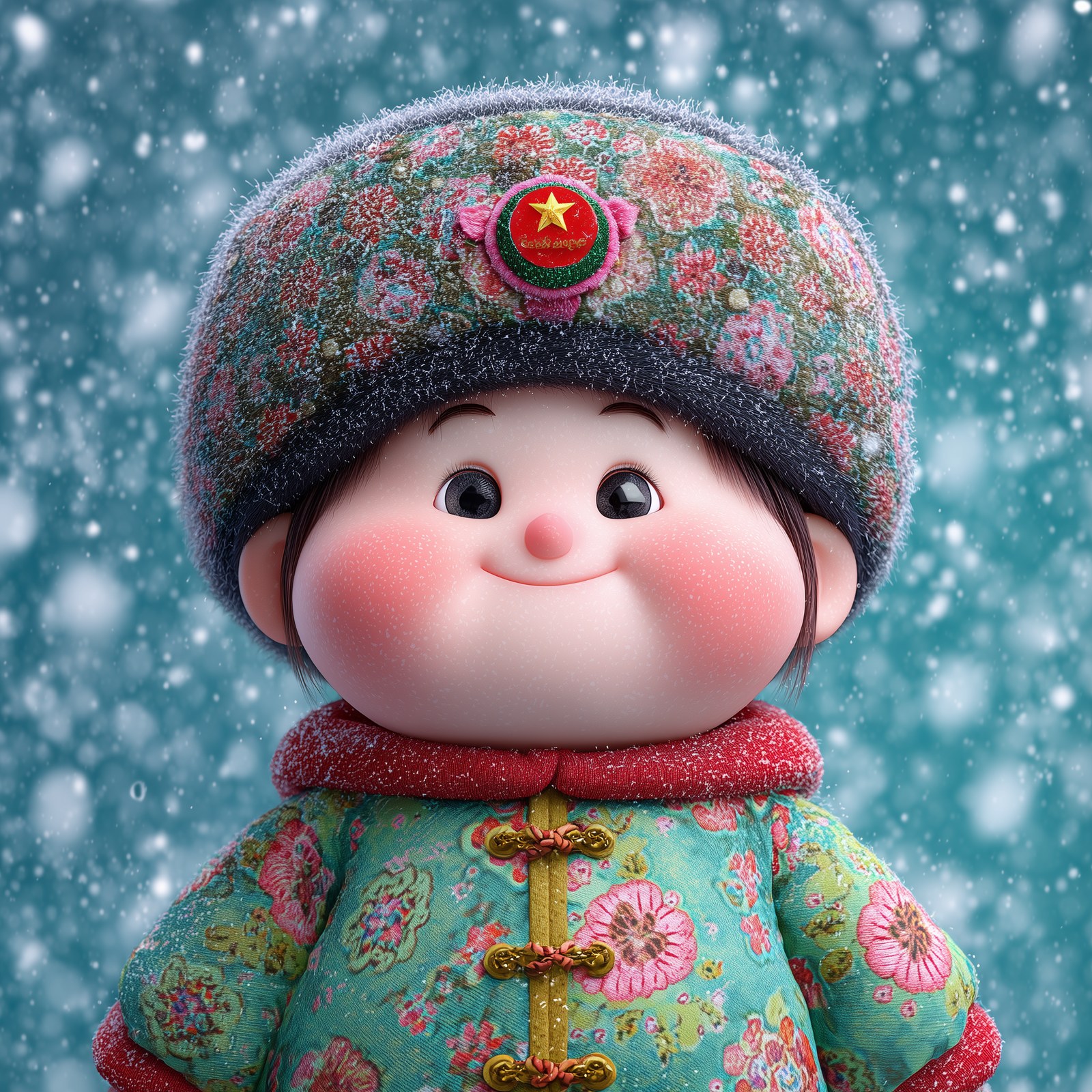 Northeast little girl, round face, single eyelids, red cheeks, wearing …