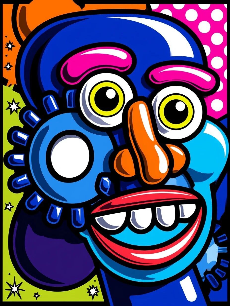Vertical 3:4 illustration. Abstract cartoon face filling the entire fra…