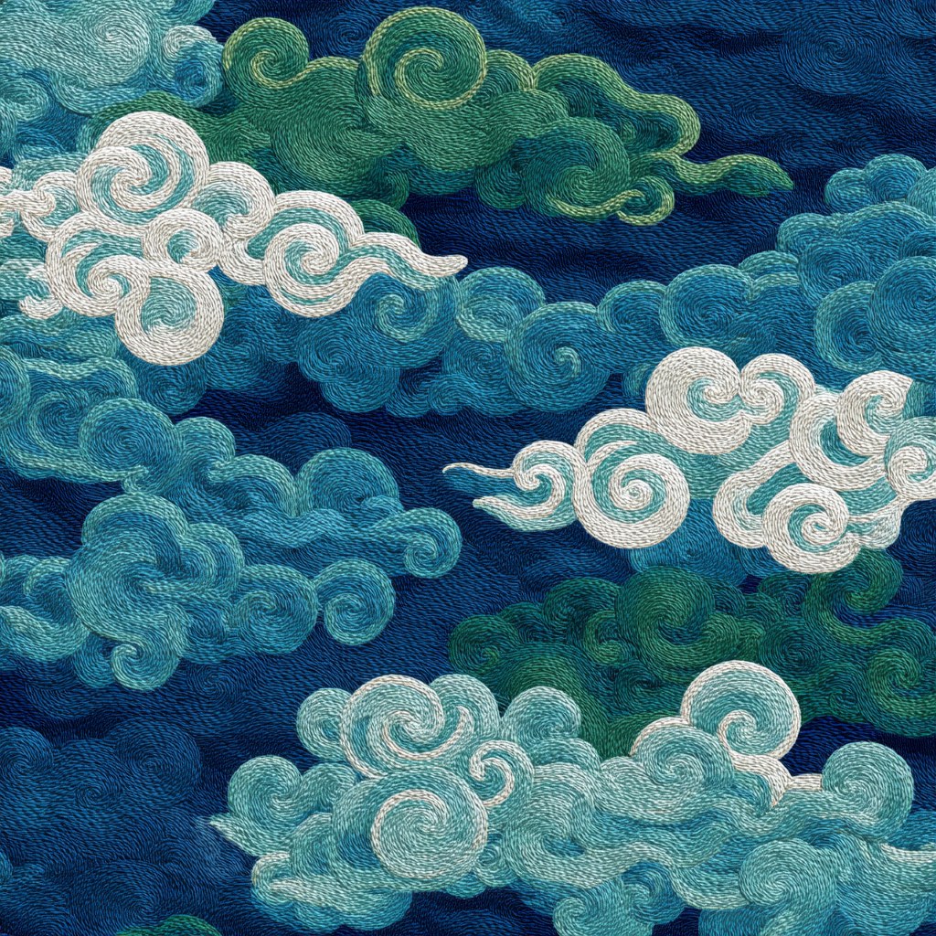 Embroidery pattern, featuring traditional Chinese flowing cloud pattern…