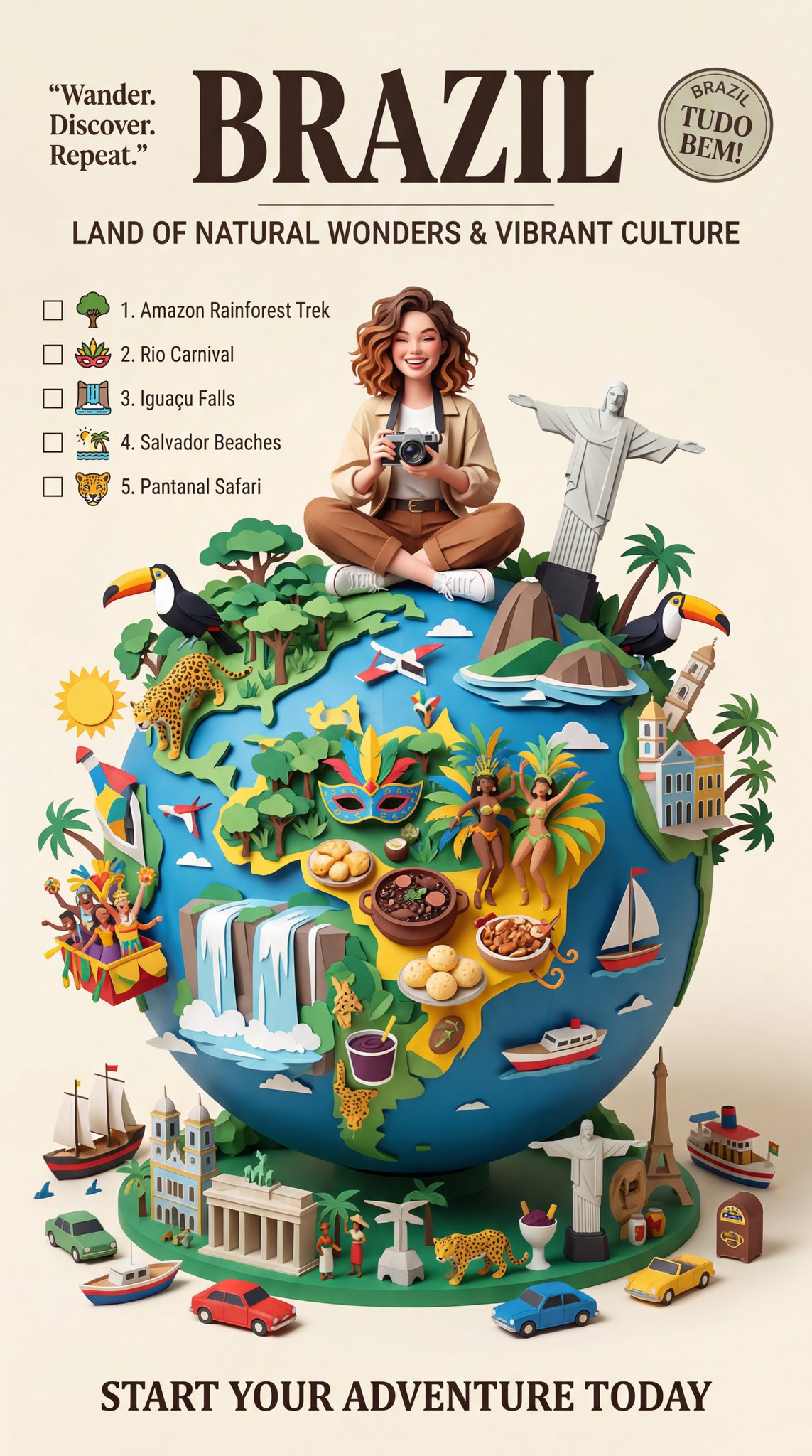 Design a premium vintage-inspired travel poster on a clean cream backgr…