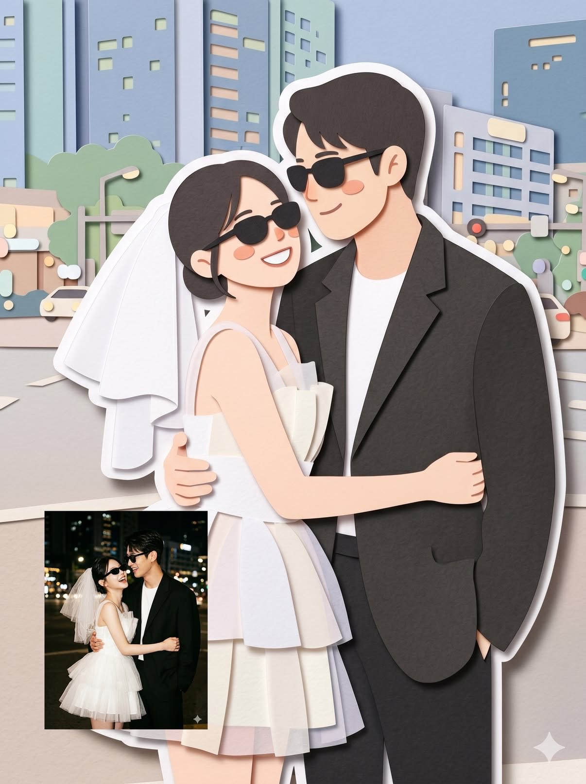 Convert this image into a soft, handcrafted paper-cut layered illustrat…