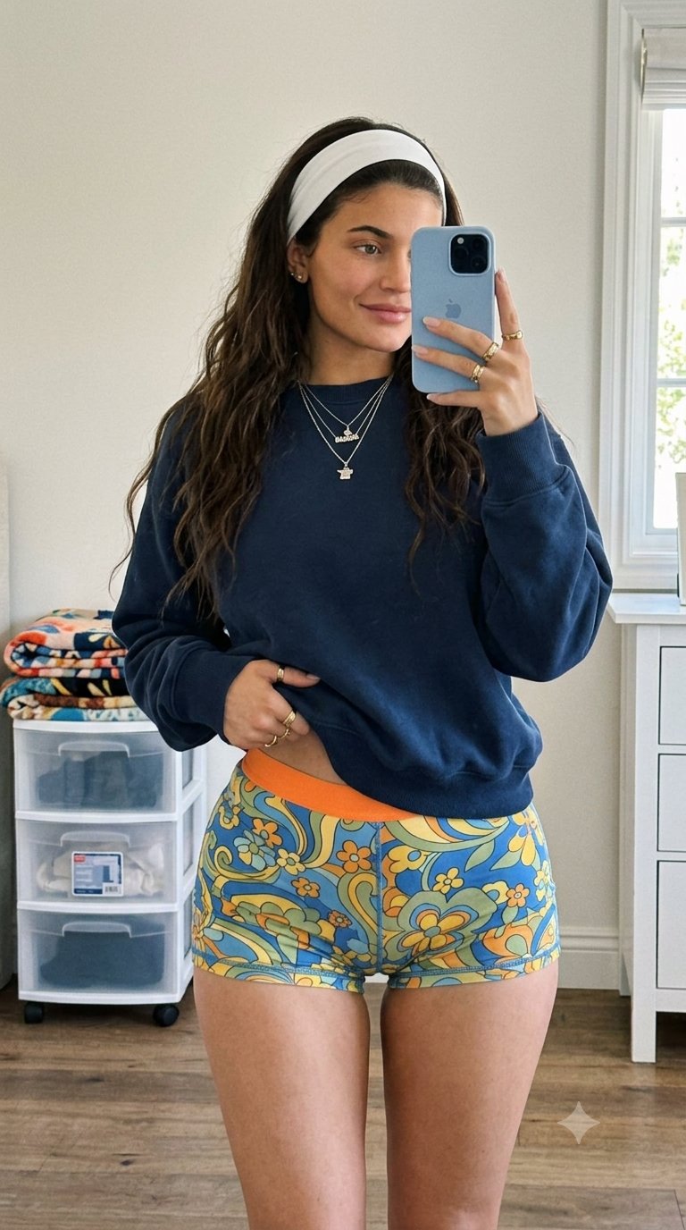 A photorealistic, full-medium shot mirror selfie of Megan Fox, captured… 1