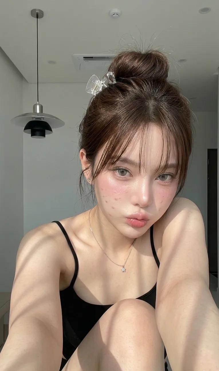 excessive makeup, overly blurred skin, plastic face, heavy beauty filte… 1
