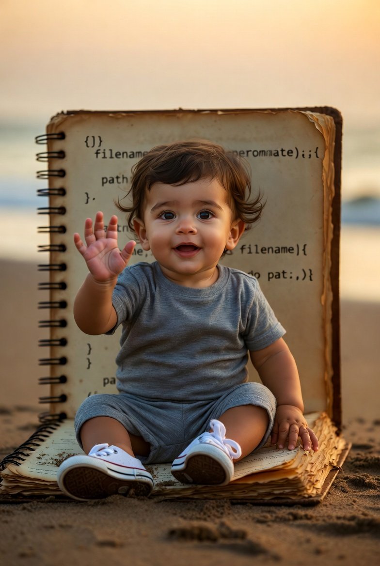 A hyper-realistic photo of a happy toddler with wavy hair and brown eye… 1