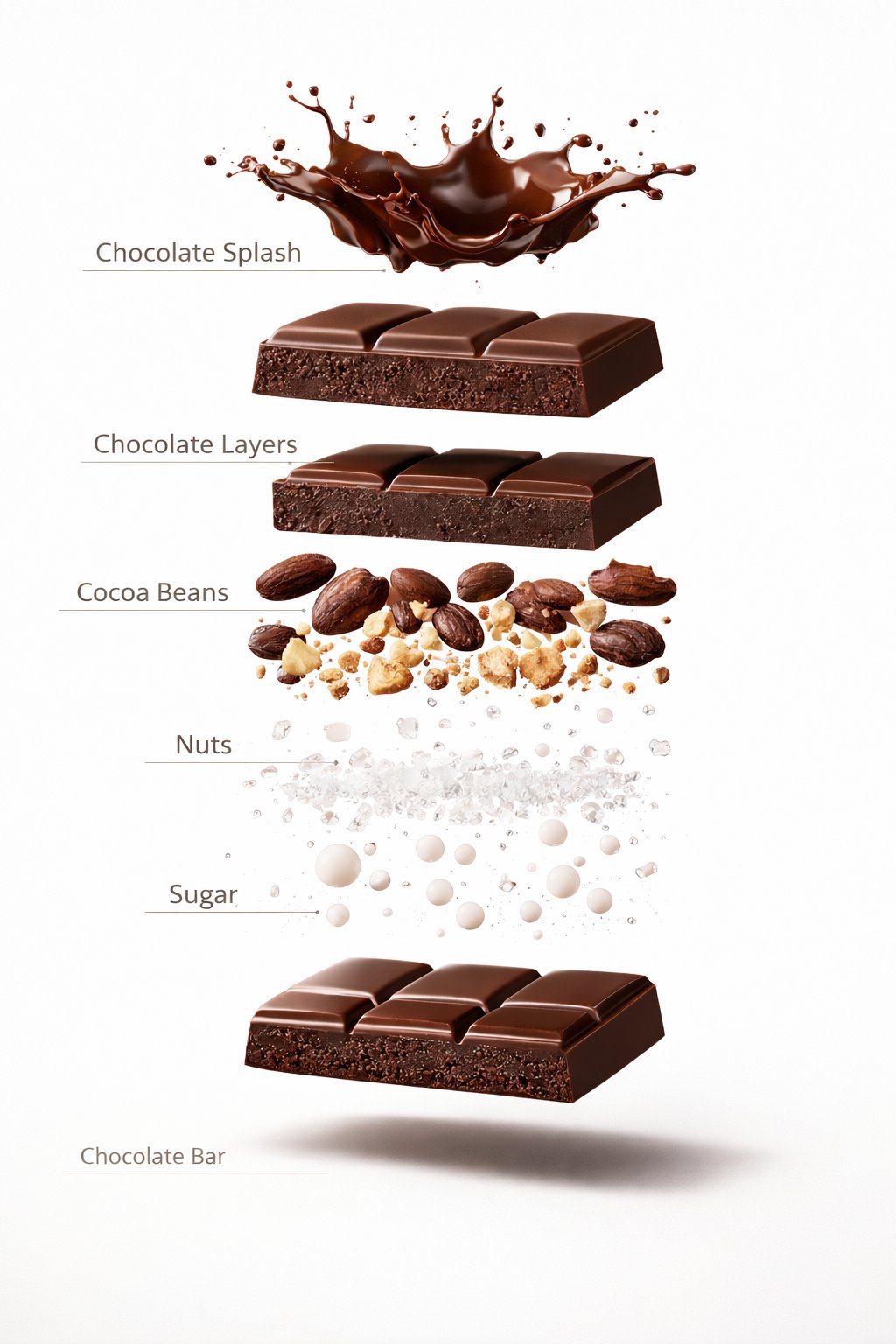 A premium dessert product photograph of a luxury chocolate bar partiall…