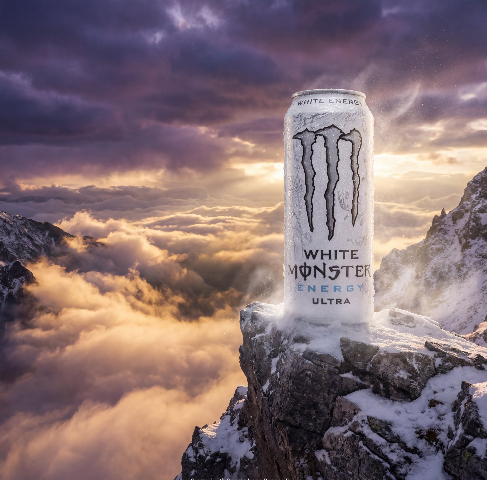 Product ad style AI image on a mountain peak above clouds Created with …
