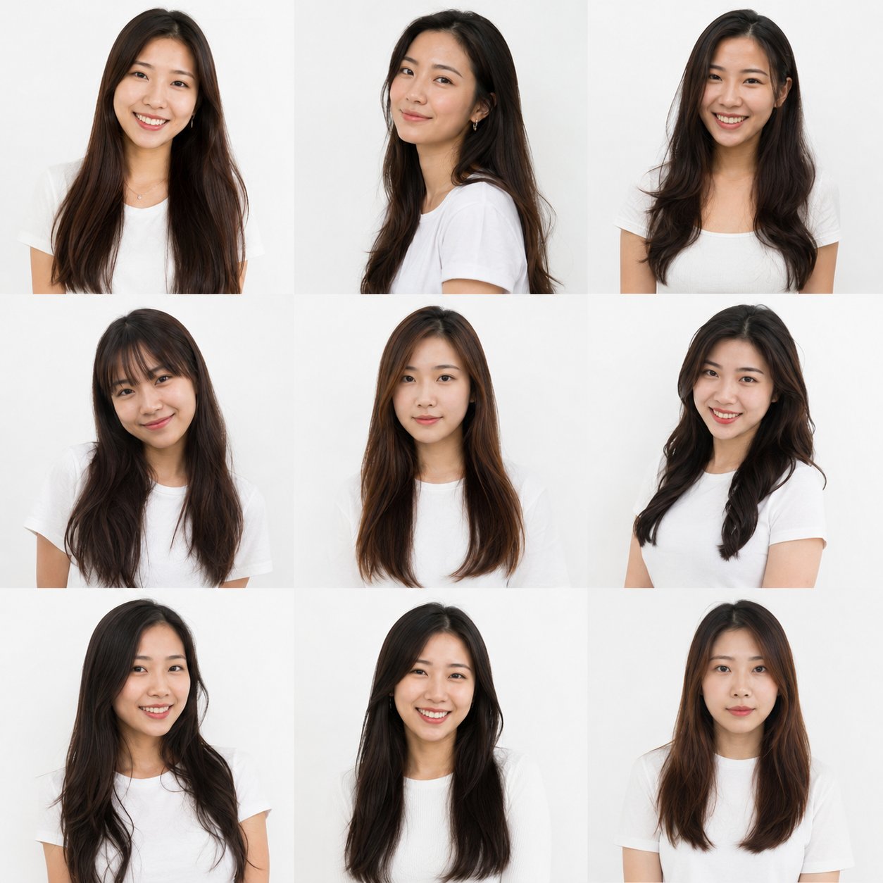 generate a 3x3 grid of portrait medium shot of 9 different east asian w… 1