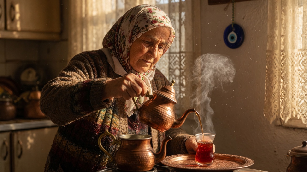 A 78-year-old Turkish grandma with a white floral headscarf (yazma), we… 3