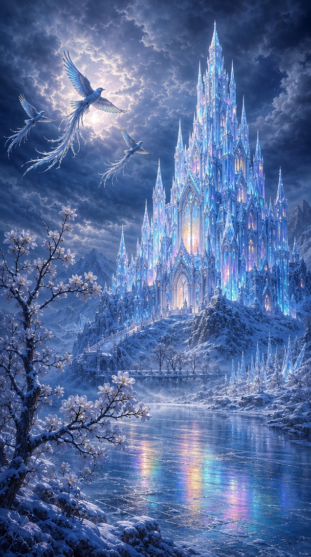 A breathtaking, high-fantasy digital painting of a majestic crystalline… 1