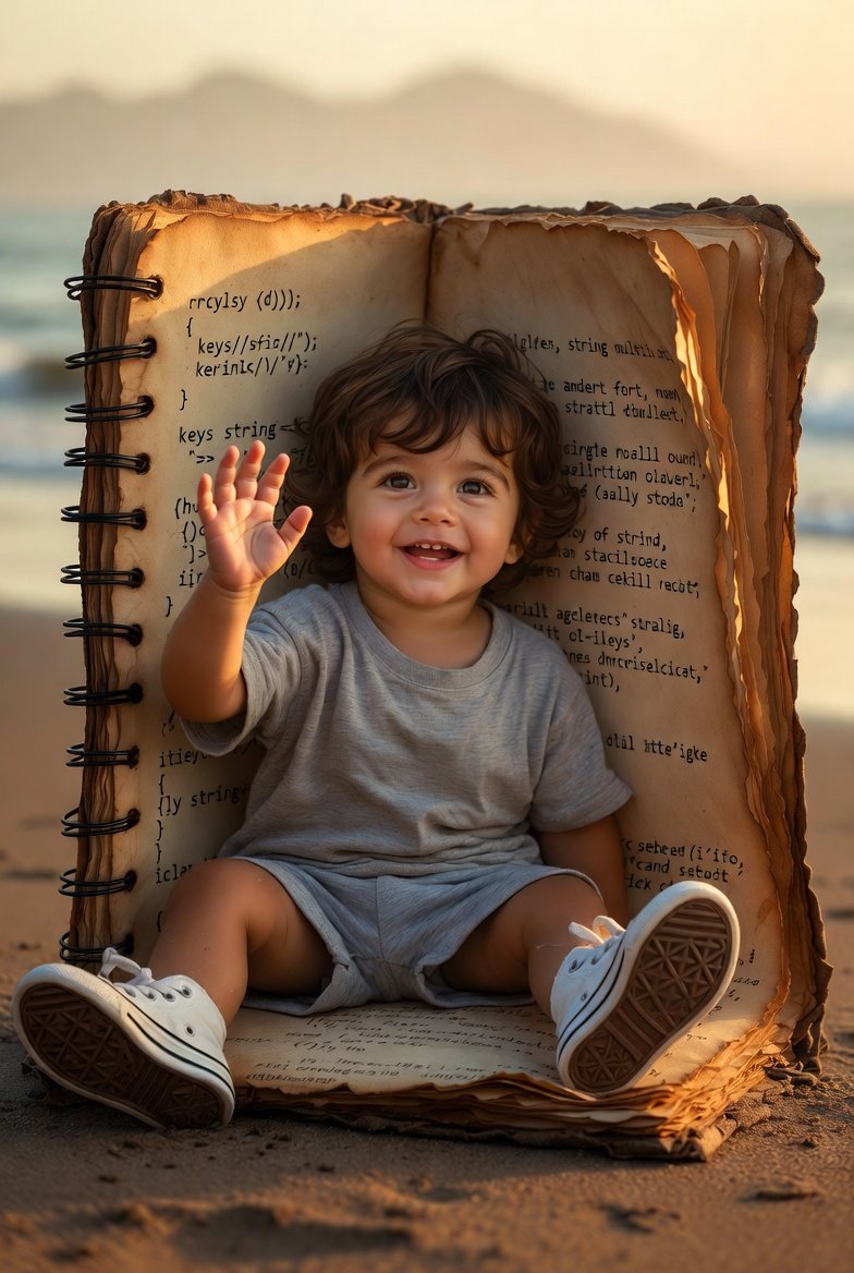 A hyper-realistic photo of a happy toddler with wavy hair and brown eye… 2