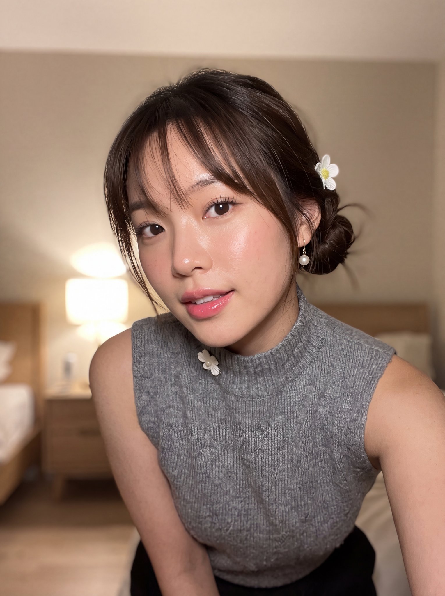 Photorealistic smartphone selfie of a beautiful young East Asian woman … 1
